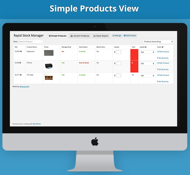Simple products - Rapid Stock Manager - update simple and variants stock in seconds and manage Stock Audit