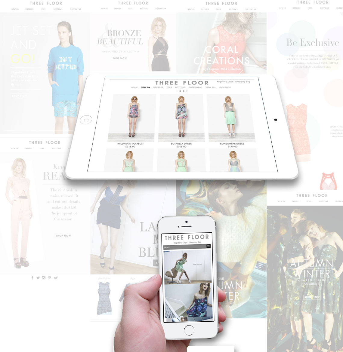 Three Floor fashion ecommerce website interface